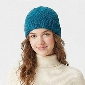 Handmade Beanie Unisex One Size Teal Excellent Knit Crochet Warm